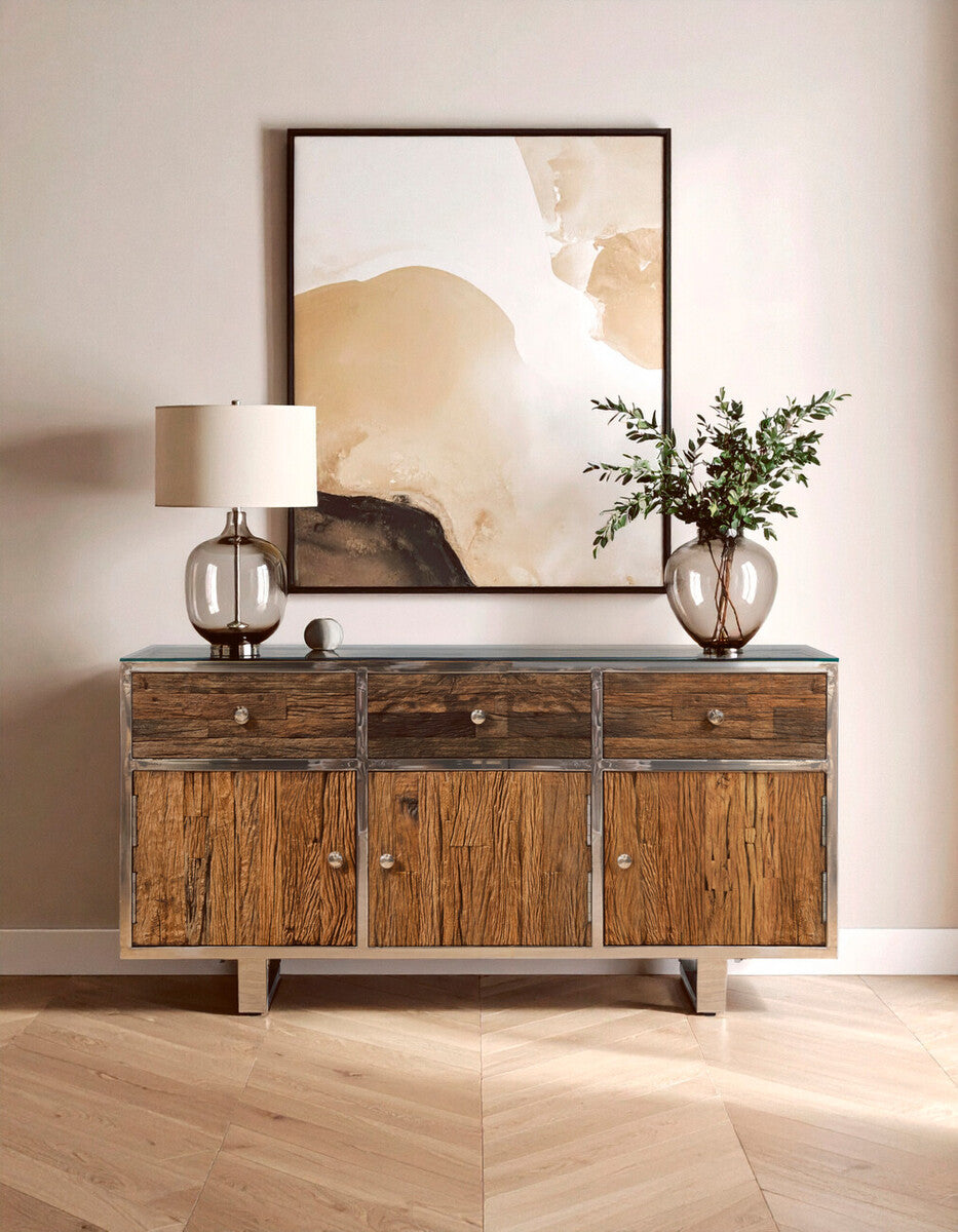 Kerala Natural Recycled Wood 3 Door and 3 Drawer Sideboard