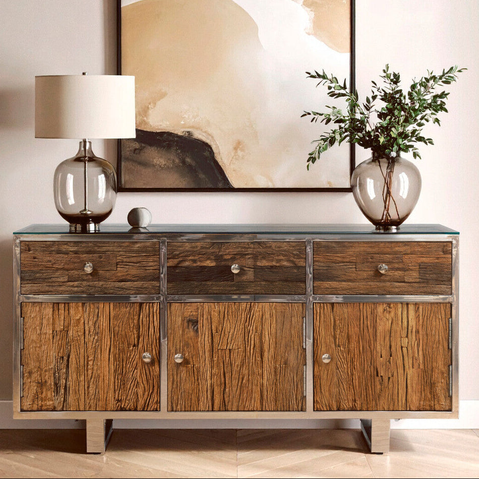 Kerala Natural Recycled Wood 3 Door and 3 Drawer Sideboard