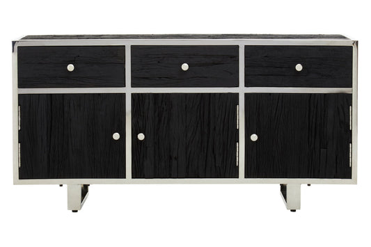 Black Recycled Wood 3 Door and 3 Drawer Sideboard