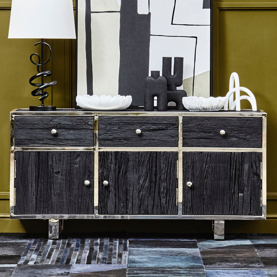 Kerala Black Recycled Wood 3 Door and 3 Drawer Sideboard