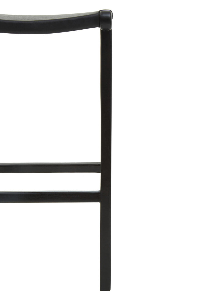 Kendari Black Leather and Teak Wood Bar Stool
