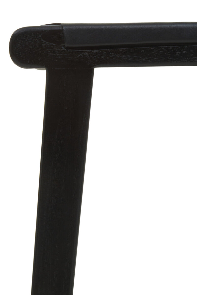 Kendari Black Leather and Teak Wood Bar Stool