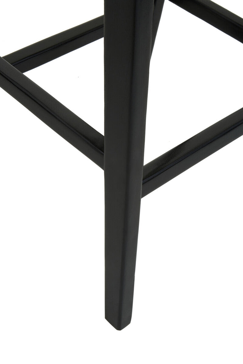 Kendari Black Leather and Teak Wood Bar Stool