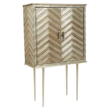 Sirsa Silver Finish Mango Wood Carved Cabinet