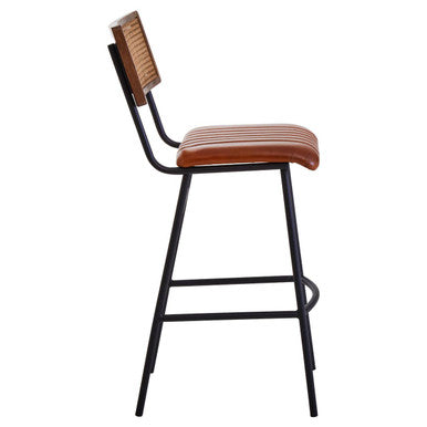 Buffalo Tan Leather Bar Chair with Rattan Back