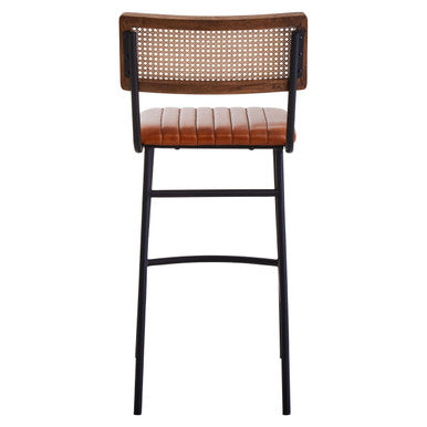 Buffalo Tan Leather Bar Chair with Rattan Back