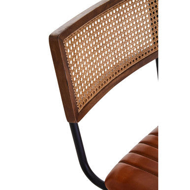 Buffalo Tan Leather Bar Chair with Rattan Back