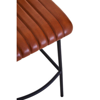Buffalo Tan Leather Bar Chair with Rattan Back