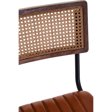 Buffalo Tan Leather Bar Chair with Rattan Back