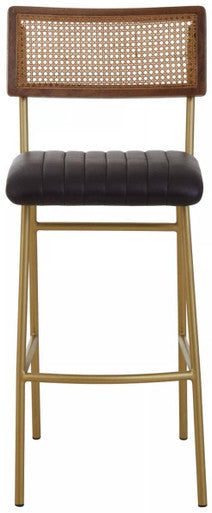 Buffalo Black Leather Bar Chair with Rattan Back