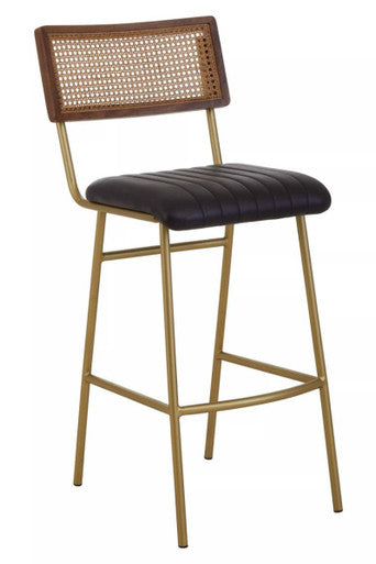 Buffalo Black Leather Bar Chair with Rattan Back