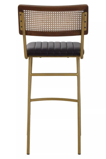 Buffalo Black Leather Bar Chair with Rattan Back