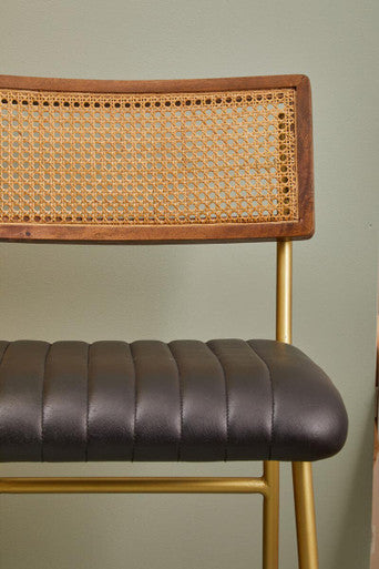 Buffalo Black Leather Bar Chair with Rattan Back
