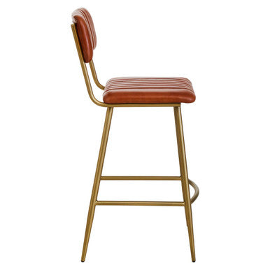 Buffalo Tan Leather Bar Chair with Gold Finish Frame
