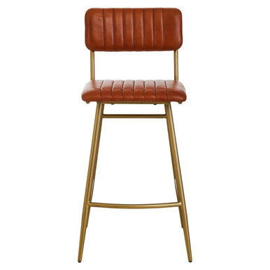 Buffalo Tan Leather Bar Chair with Gold Finish Frame