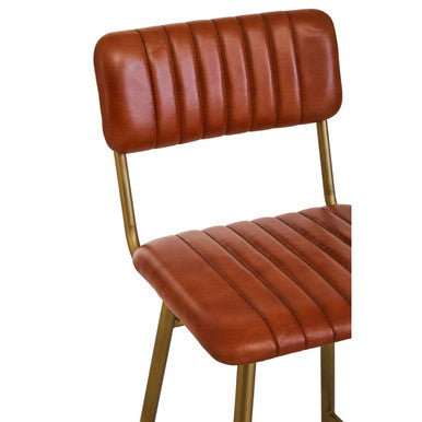 Buffalo Tan Leather Bar Chair with Gold Finish Frame