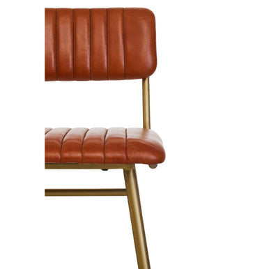 Buffalo Tan Leather Bar Chair with Gold Finish Frame