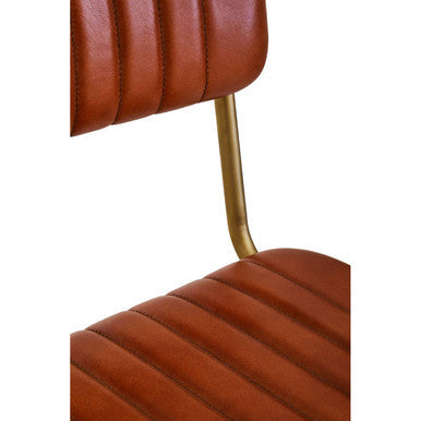 Buffalo Tan Leather Bar Chair with Gold Finish Frame