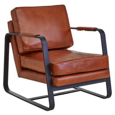 Buffalo Brown Leather Armchair with Black Metal Frame