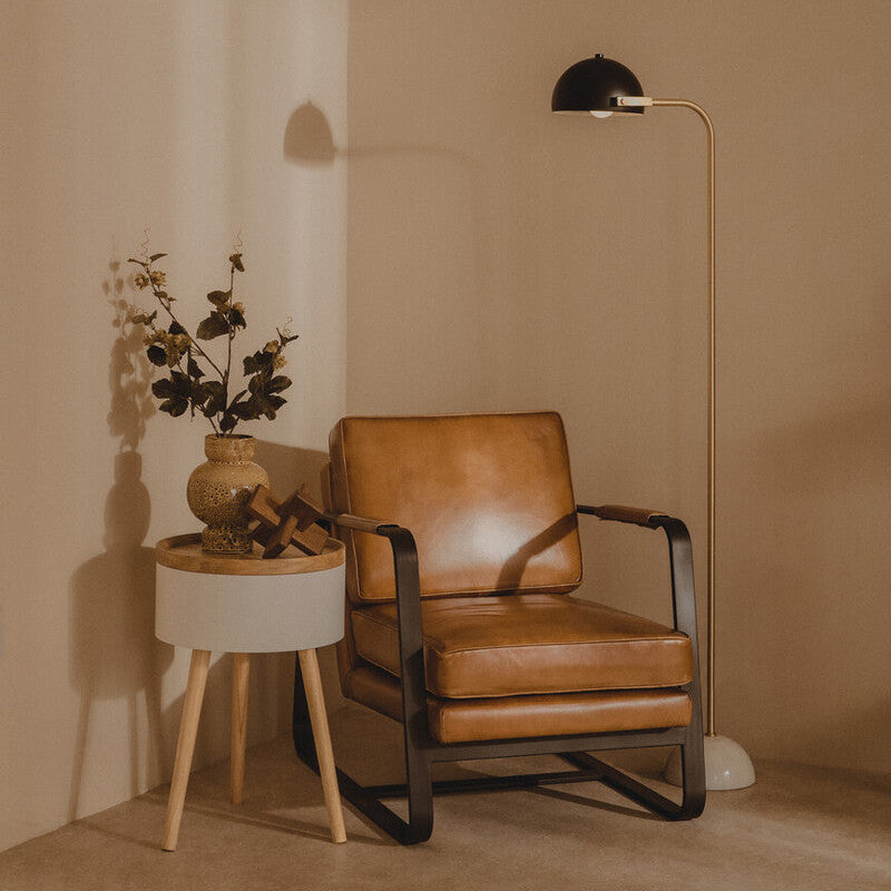 Buffalo Brown Leather Armchair with Black Metal Frame