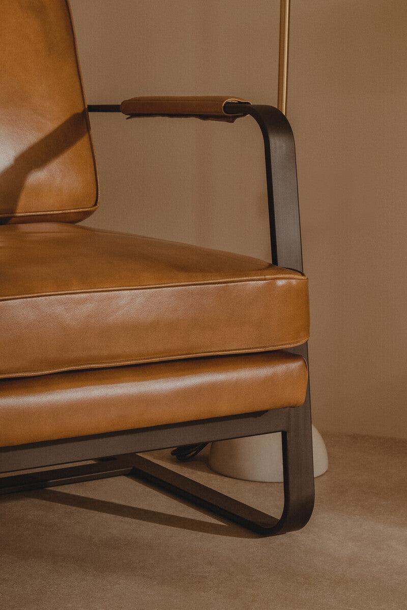 Buffalo Brown Leather Armchair with Black Metal Frame