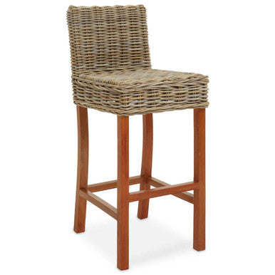 Java Grey Rattan Bar Chair with Wooden Frame