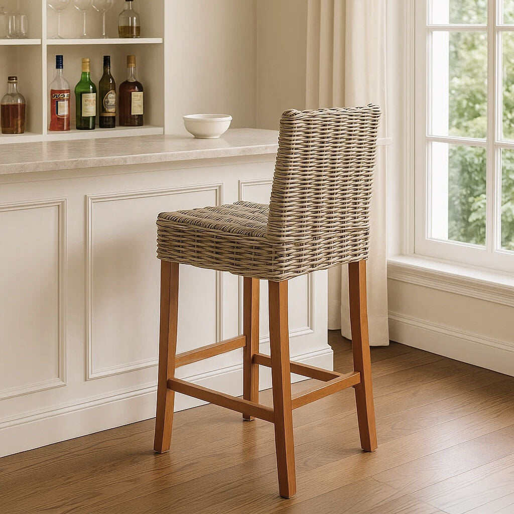 Java Grey Rattan Bar Chair with Wooden Frame