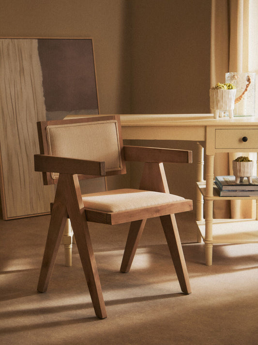 Ivory Fabric and Grey Wash Beech Wood Dining Chair