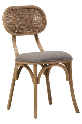 Cebu Grey Wash Wood and Rattan Dining Chair with Fabric Seat