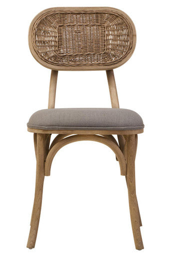 Cebu Grey Wash Wood and Rattan Dining Chair with Fabric Seat