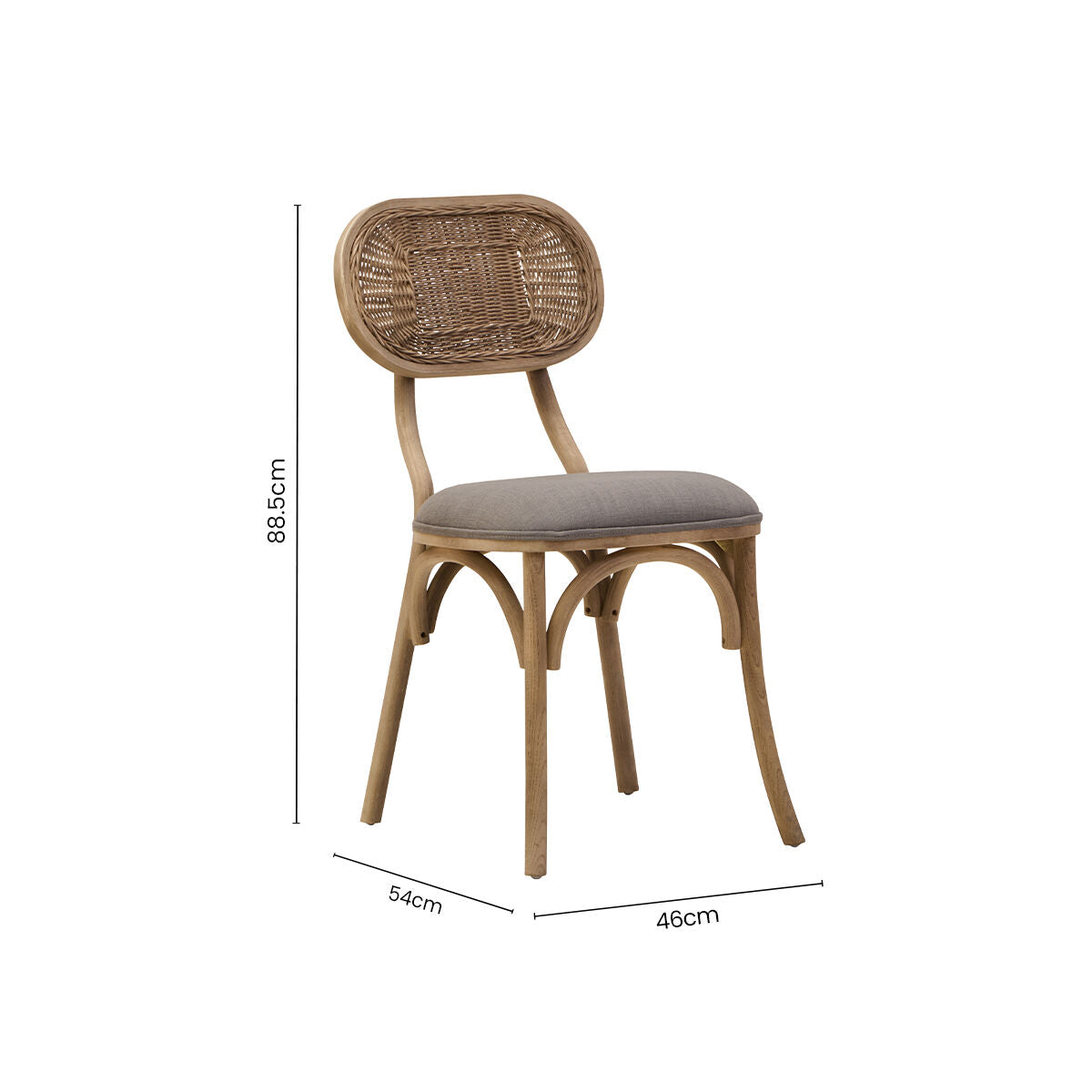 Cebu Grey Wash Wood and Rattan Dining Chair with Fabric Seat