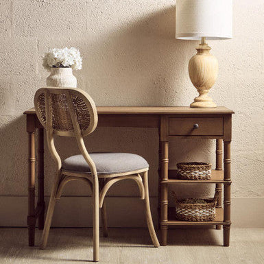 Cebu Grey Wash Wood and Rattan Dining Chair with Fabric Seat