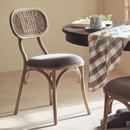Cebu Grey Wash Wood and Rattan Dining Chair with Fabric Seat