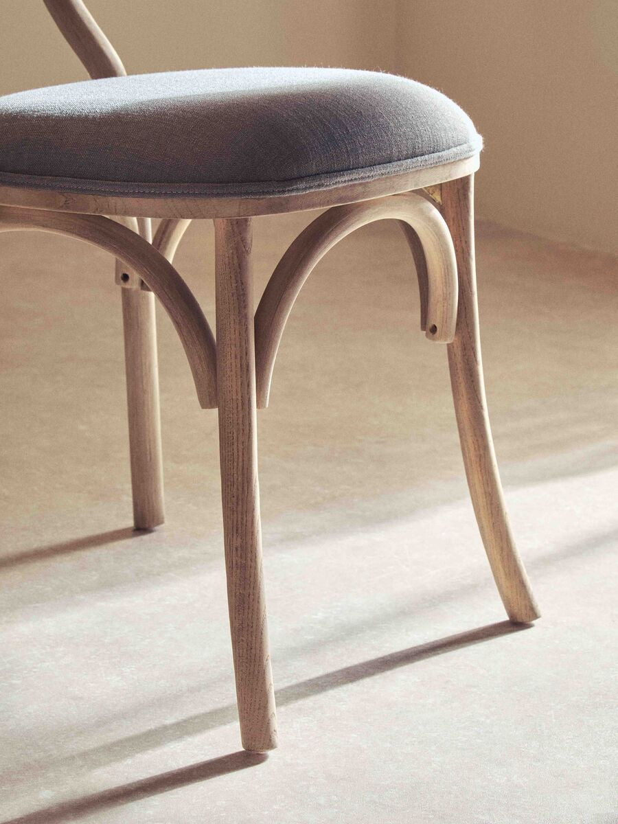 Cebu Grey Wash Wood and Rattan Dining Chair with Fabric Seat