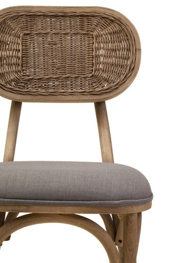 Cebu Grey Wash Wood and Rattan Dining Chair with Fabric Seat