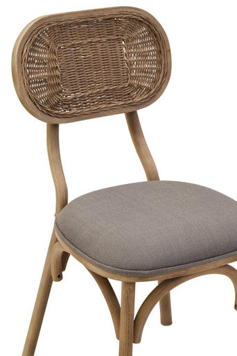 Cebu Grey Wash Wood and Rattan Dining Chair with Fabric Seat