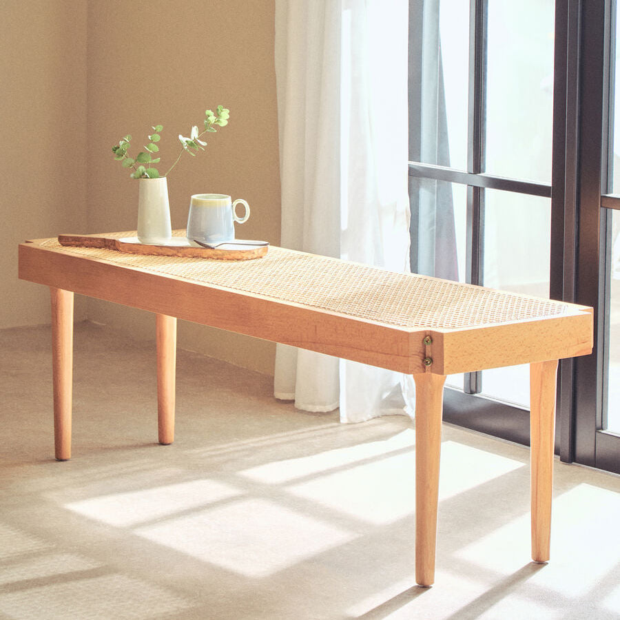 Cebu Natural Cane and Beech Wood Bench
