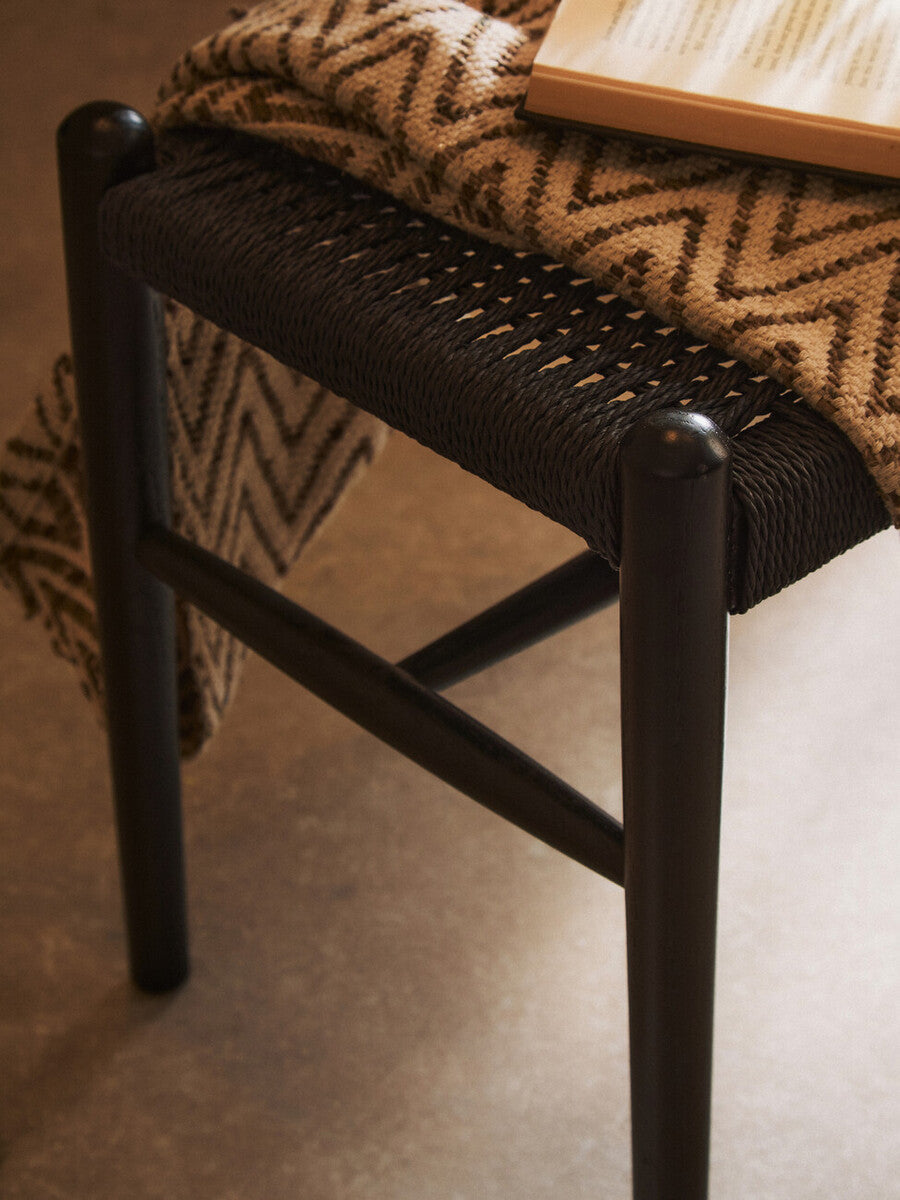 Cebu Black Woven Rope and Wooden Bench