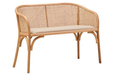 Cebu Natural Beech Wood Bench with Rattan Backrest
