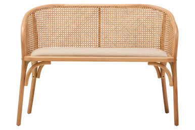 Cebu Natural Beech Wood Bench with Rattan Backrest