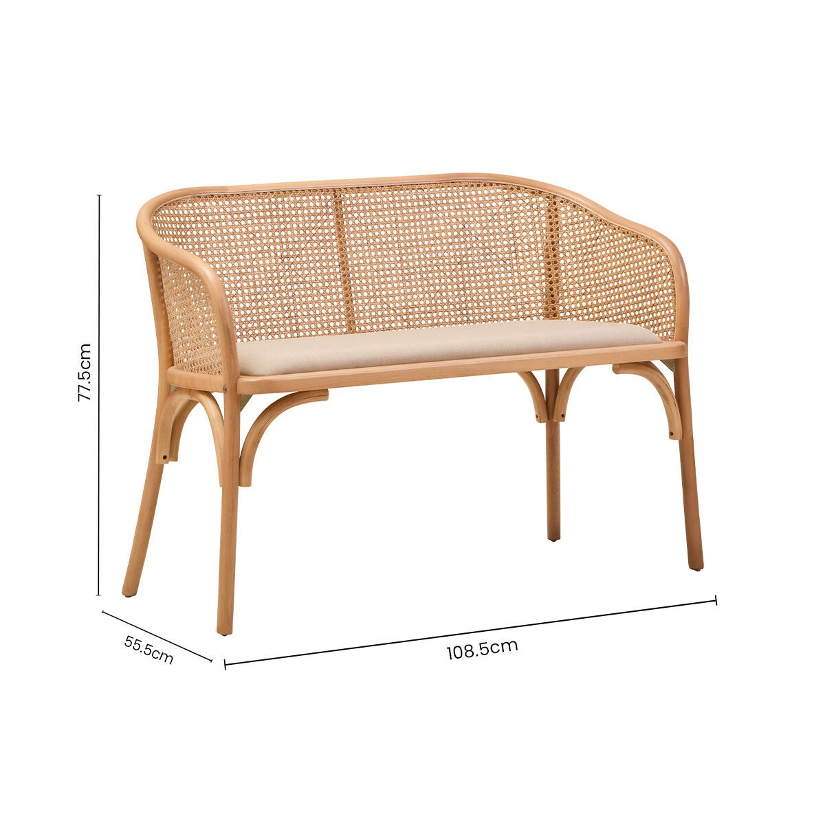 Cebu Natural Beech Wood Bench with Rattan Backrest