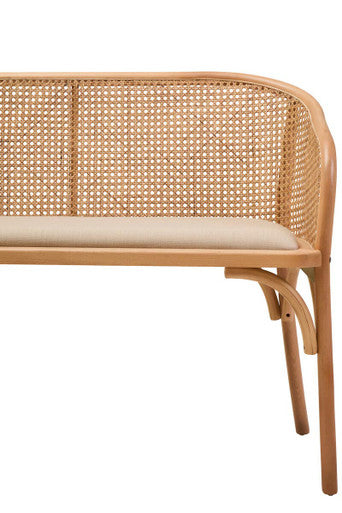 Cebu Natural Beech Wood Bench with Rattan Backrest