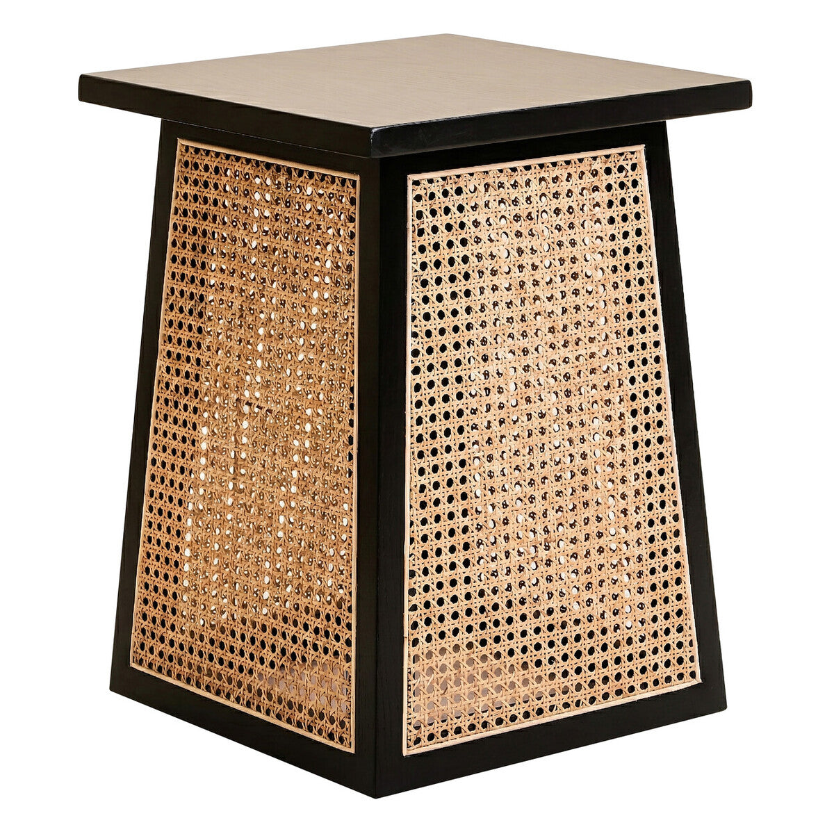 Cebu Black Wood and Natural Rattan Square Side Table