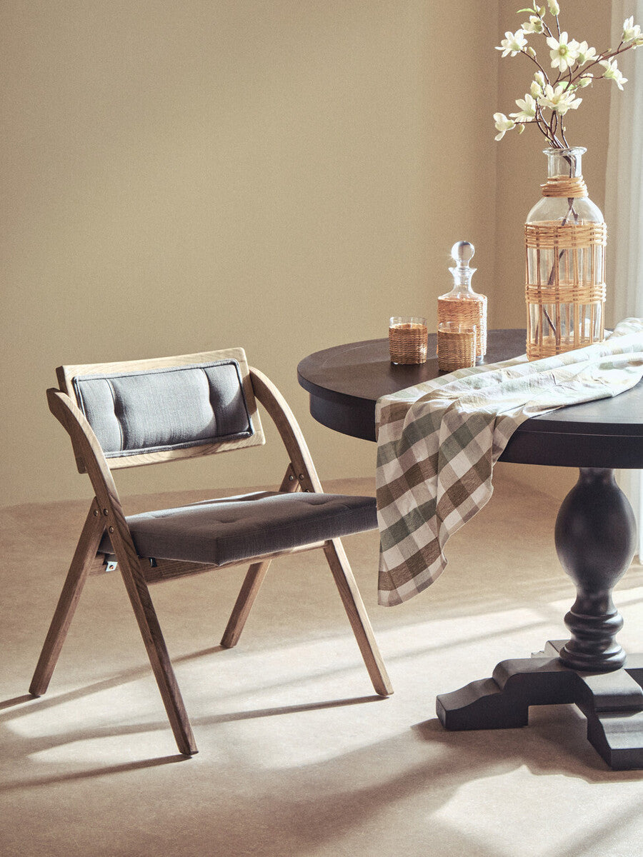 Cebu Grey Wash Wood Folding Chair with Fabric Seat