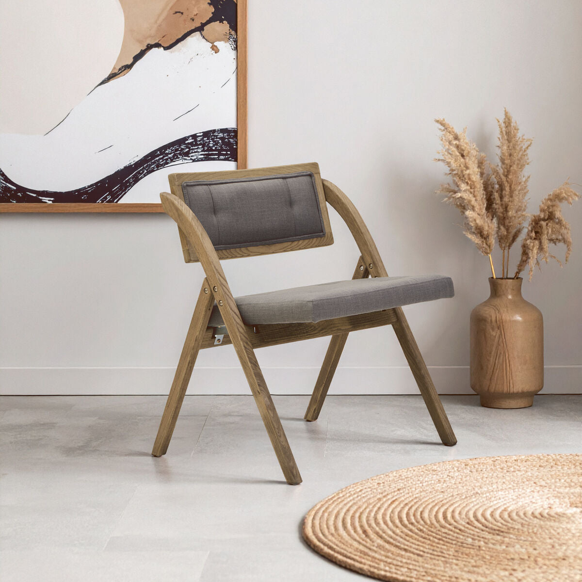 Cebu Black Wood Folding Chair with Grey Fabric Seat