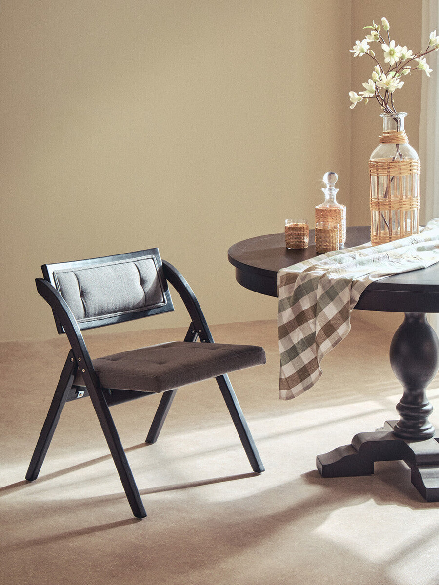 Cebu Black Wood Folding Chair with Grey Fabric Seat