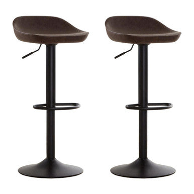 Dalston Mocha Leather Effect Set of 2 Adjustable Bar Stools