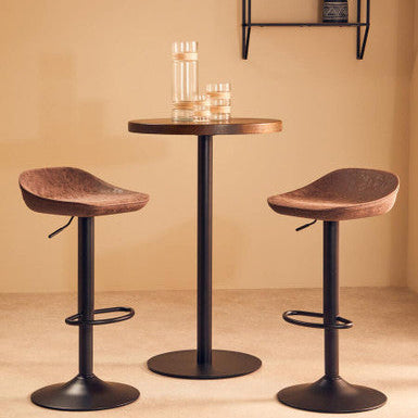 Dalston Mocha Leather Effect Set of 2 Adjustable Bar Stools