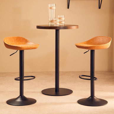 Dalston Camel Leather Effect Set of 2 Adjustable Bar Stools