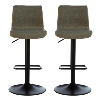 Dalston Ash Grey Leather Effect Set of 2 Adjustable Bar Chairs